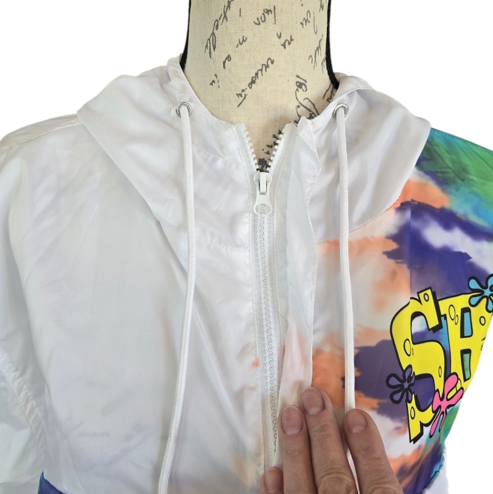 Nickelodeon SpongeBob SquarePants White Long Sleeve Hooded Windbreaker L - Picture 4 of 11